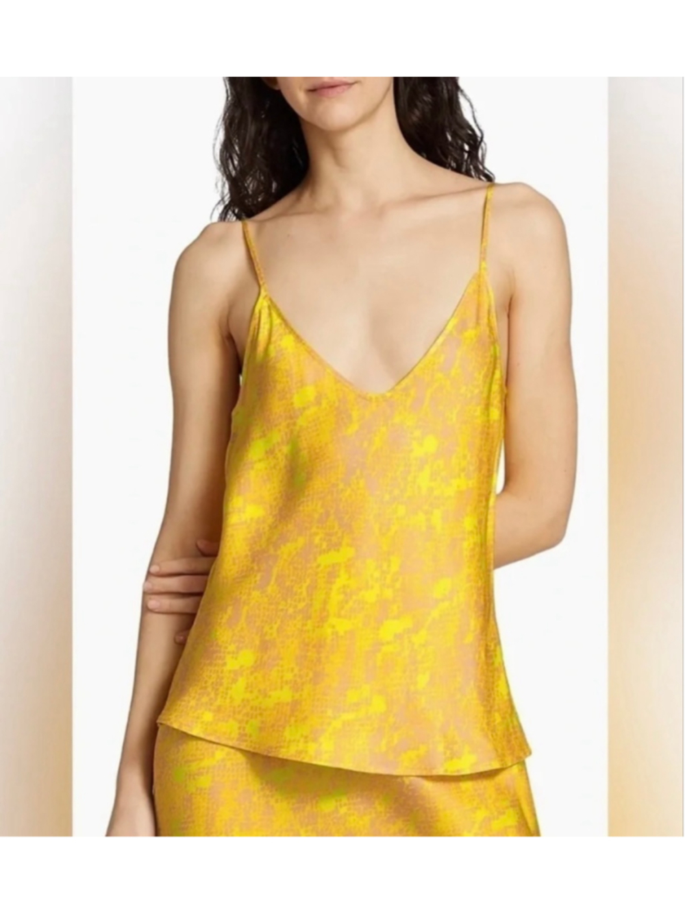 Women's L'AGENCE Yellow Beige Snake Print V Neck Sleeveless Top Medium